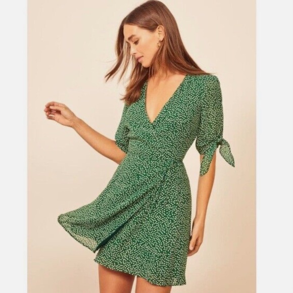 Reformation Green Sammy Wrap Dress White Small Floral Print, Size S - Picture 5 of 13